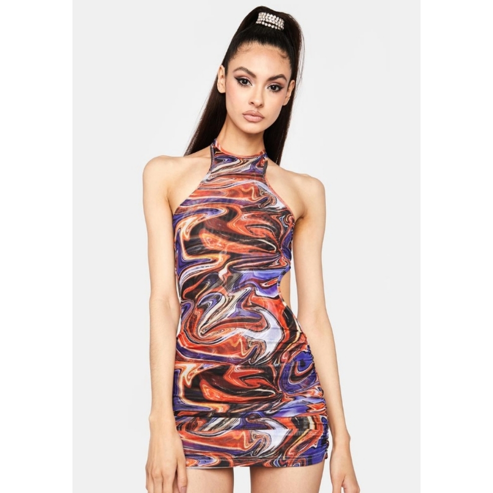 NWT DYLN Alex Dress Galaxy Swirl Print Bodycon Mini Dress Sz Xs